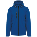 Veste bleue avec capuche et fermetures éclair.