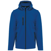 Veste bleue avec capuche et fermetures éclair.