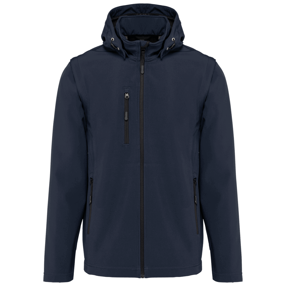 Veste bleue à capuche et fermeture éclair.