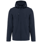 Veste bleue à capuche et fermeture éclair.