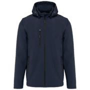 Veste bleue à capuche et fermeture éclair.