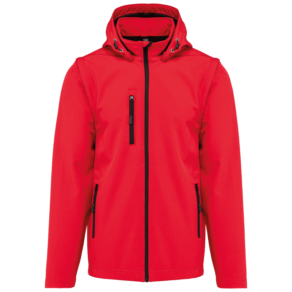 Veste rouge avec capuche et fermetures éclair.