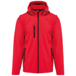 Veste rouge avec capuche et fermetures éclair.