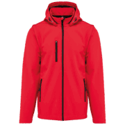 Veste rouge avec capuche et fermetures éclair.