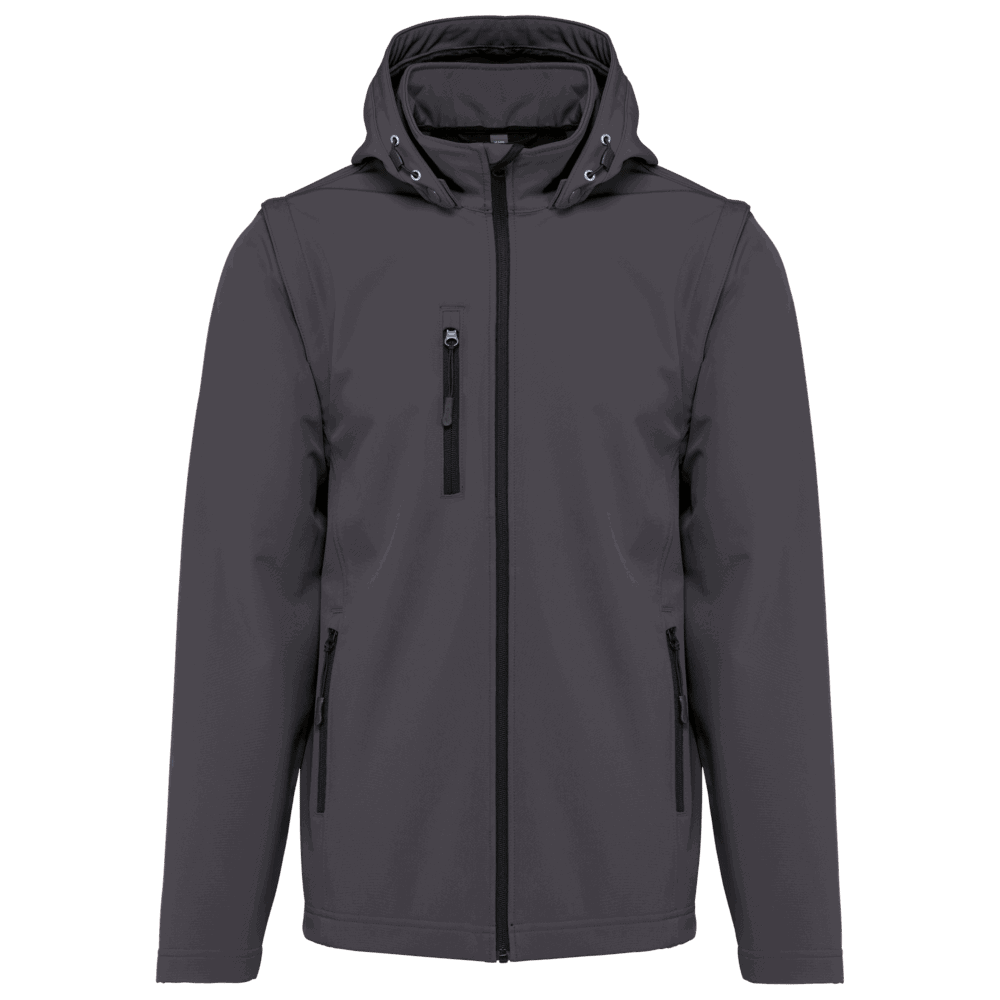 Veste noire avec capuche et poches zippées.