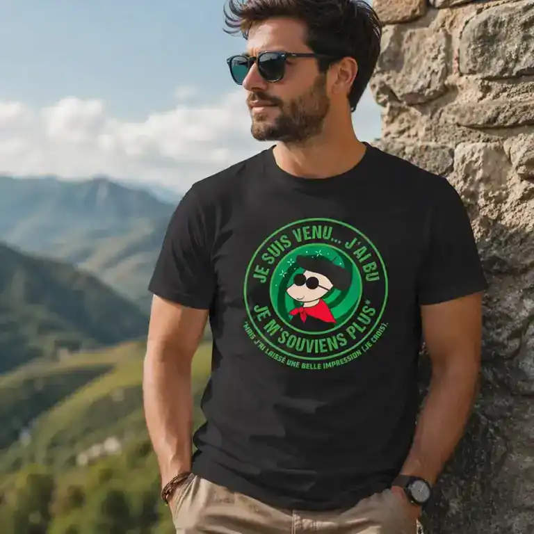 t shirt humoristique “je suis venu, j’ai bu, j’me souviens plus”