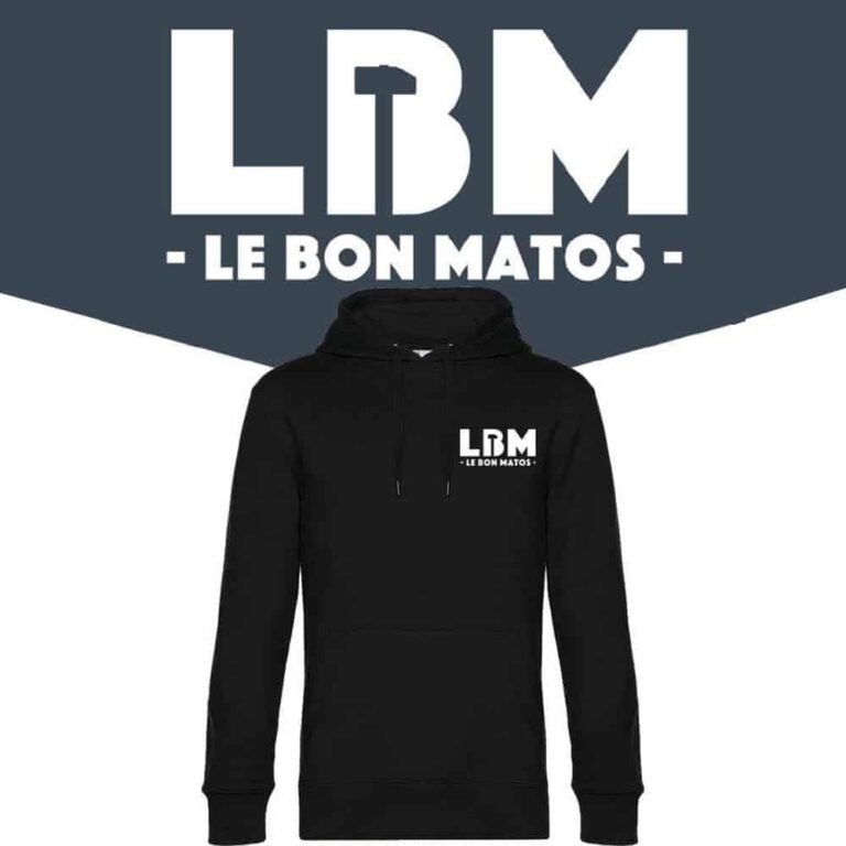 sweat a capuche noir logo lbm le bon matos