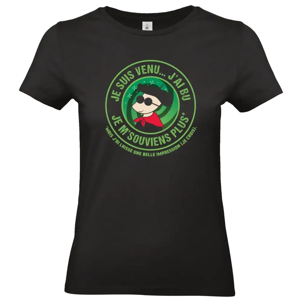 T-shirt noir humour alcool avec message drôle et visuel circulaire imprimé en DTF haute qualité – Pilou Shop 64