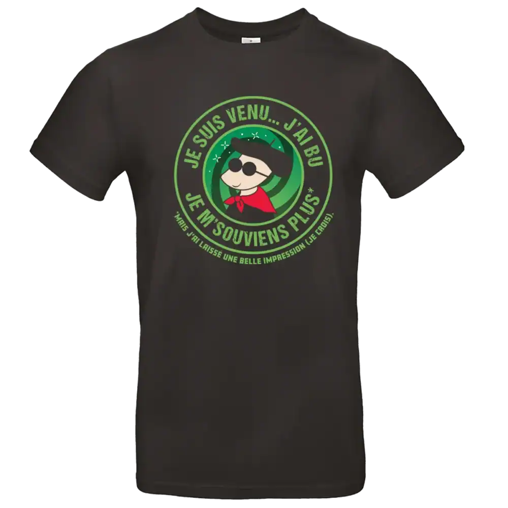 T-shirt noir humour alcool avec message drôle et visuel circulaire imprimé en DTF haute qualité – Pilou Shop 64