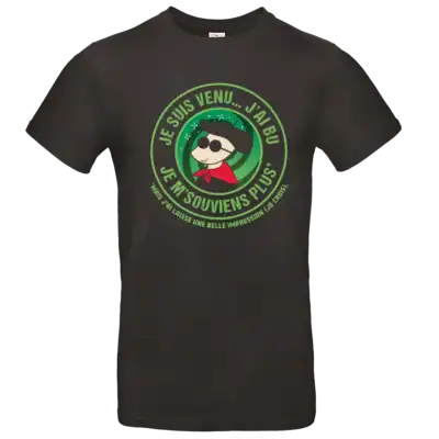 T-shirt noir humour alcool avec message drôle et visuel circulaire imprimé en DTF haute qualité – Pilou Shop 64