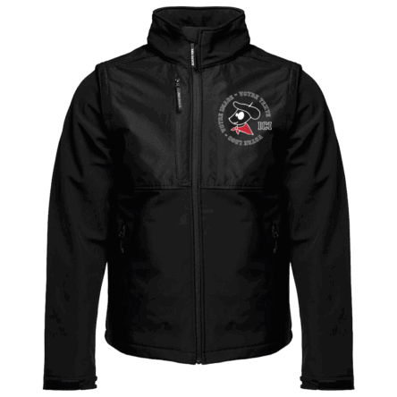 Veste noire avec impression personnalisée sur le devant.