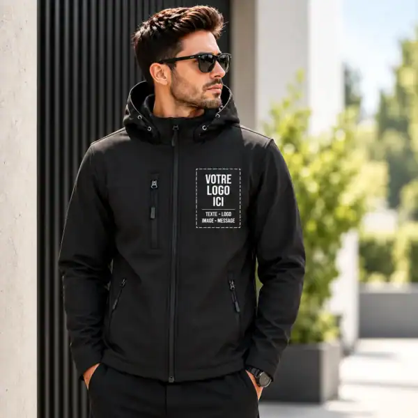 Veste softshell personnalisée avec logo, texte, image ou message – impression DTF à Pau