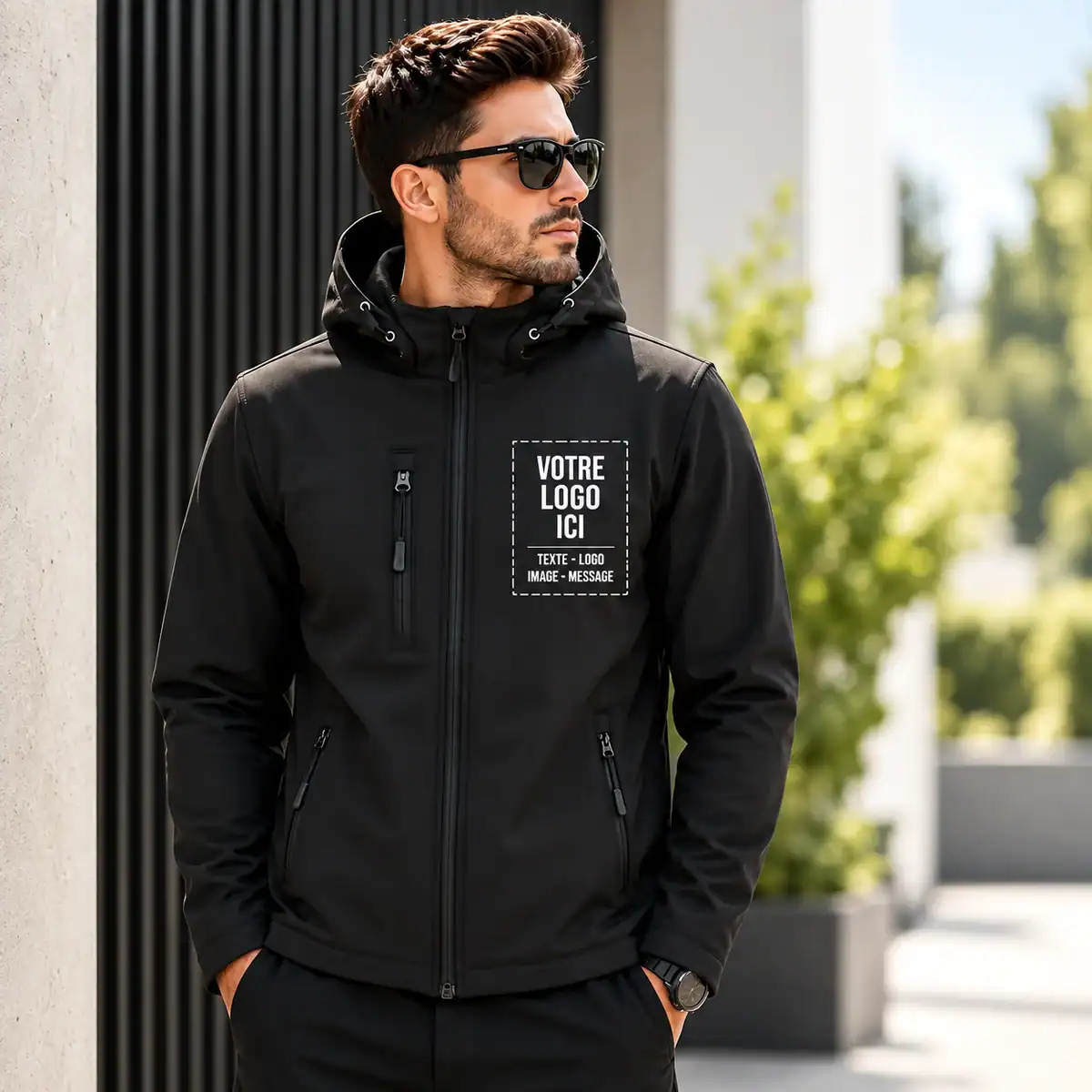 Veste softshell personnalisée avec logo, texte, image ou message – impression DTF à Pau