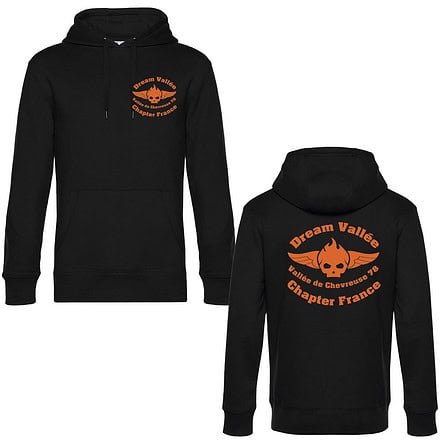 Sweat noir avec logo Dream Vallée orange.