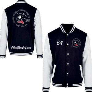 Blouson varsity bleu et blanc personnalisé.