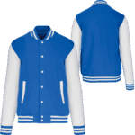 Blouson Teddy bleu et blanc unisexe personnalisable Pilou Shop 64 face et dos