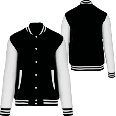 Blouson Teddy noir et blanc unisexe personnalisable Pilou Shop 64 face et dos