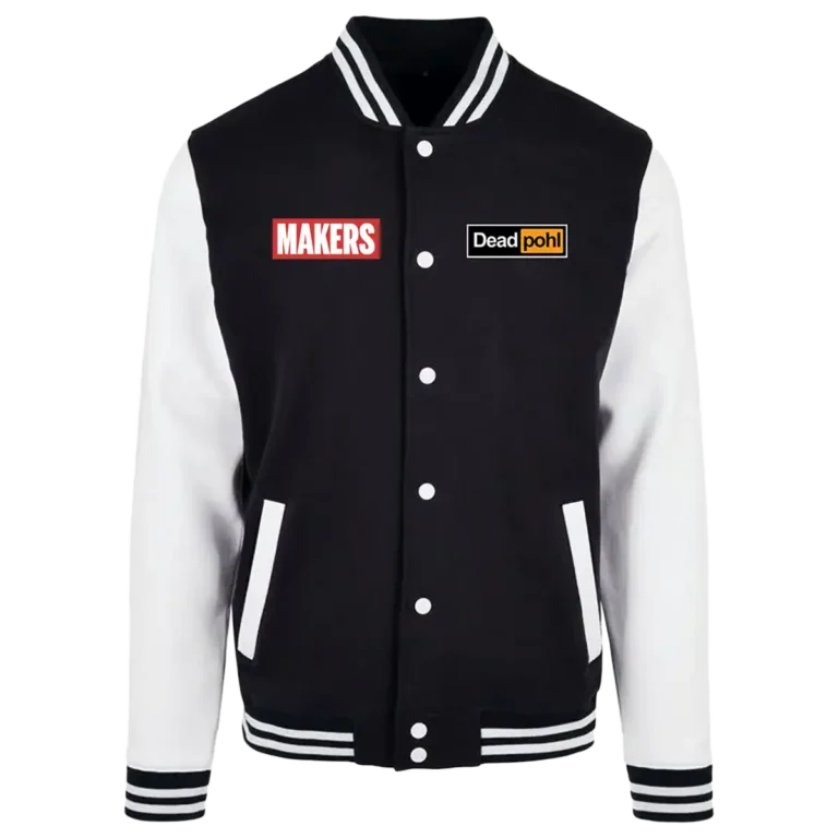 Veste baseball DeadPohl Makers noire et blanche vue de face
