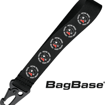 Porte-clés BagBase noir avec logo personnalisable.