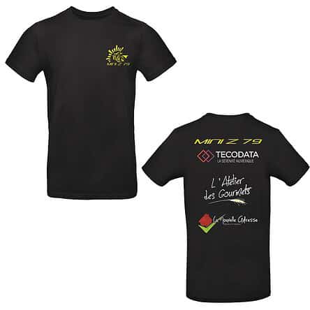 T-shirt noir avec logos sponsors devant/derrière.