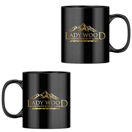 Deux mugs noirs avec logo "Lady Wood".