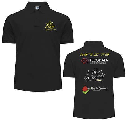 Polo noir personnalisé avec logos entreprises.