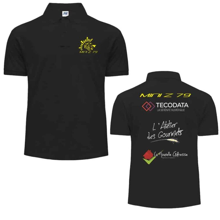 Polo noir personnalisé avec logos entreprises.