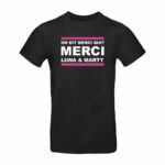 T-shirt noir avec texte "Merci Luna & Marty".