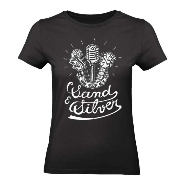 T-shirt noir motif musical vintage.