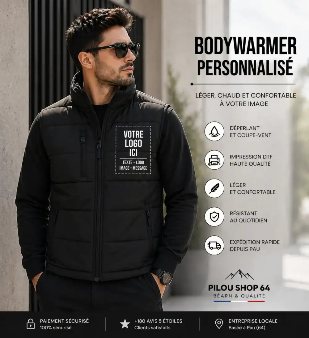 bodywarmer personnalisé sans manches – doudoune légère chaude et imperméable