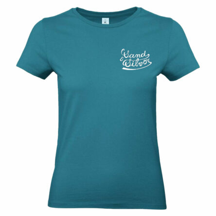 T-shirt femme bleu avec inscription.