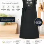 tablier personnalisé noir avec texte votre design ici mockup cuisine professionnel personnalisation textile impression logo tablier cuisine personnalisé haute qualité