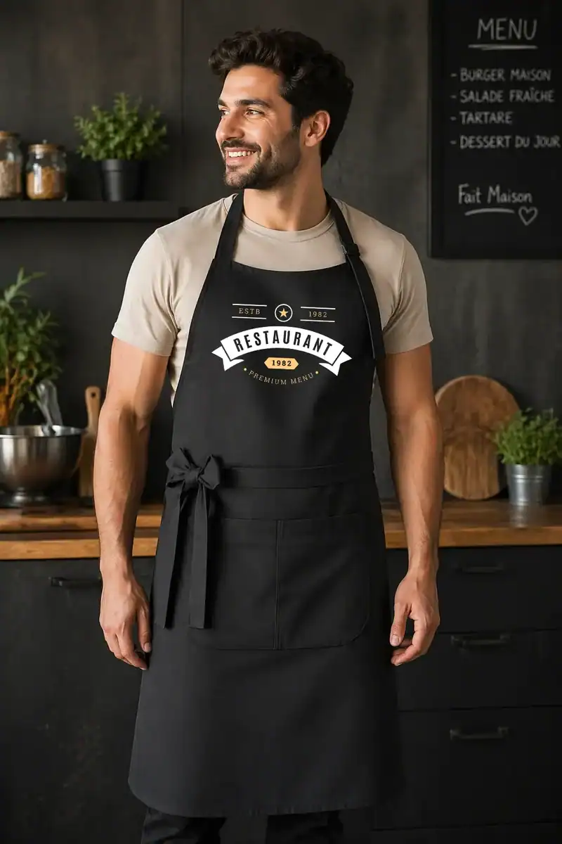 tablier personnalisé professionnel – coton épais avec poche, impression dtf premium