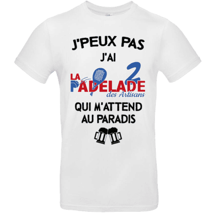 T-shirt blanc avec texte humoristique sur le paddle.