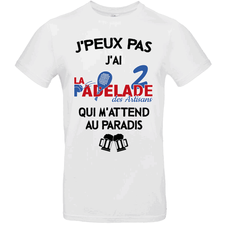 T-shirt blanc avec texte humoristique sur le paddle.