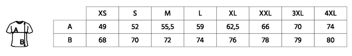 Tableau des tailles de t-shirts en centimètres