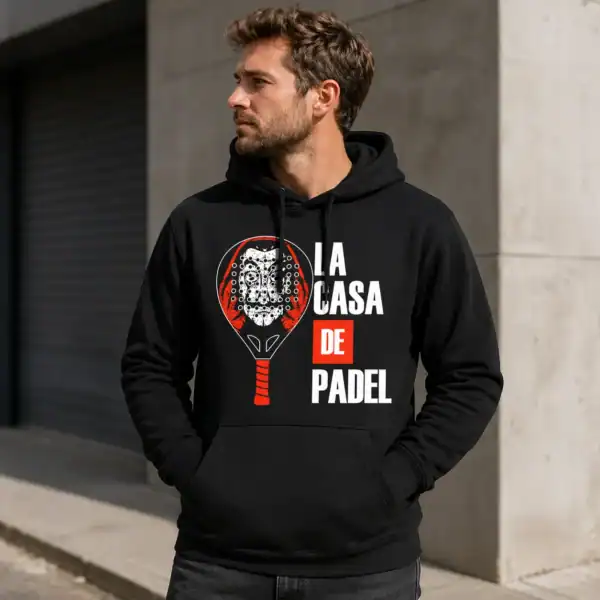Sweat à capuche la casa de padel porté par homme en extérieur urbain