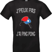 T-shirt noir avec texte humoristique et raquettes de ping pong