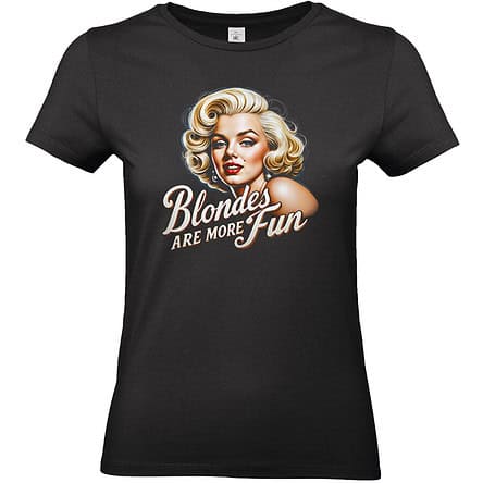 T-shirt noir avec portrait de femme blonde stylisée