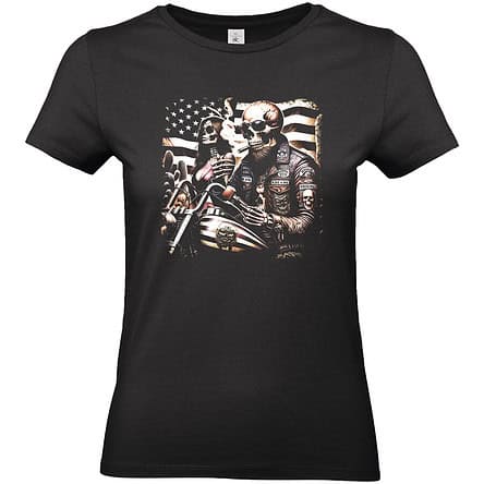 T-shirt noir avec motif motard et drapeau américain