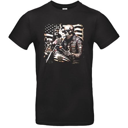 T-shirt noir avec motif motard et drapeau américain