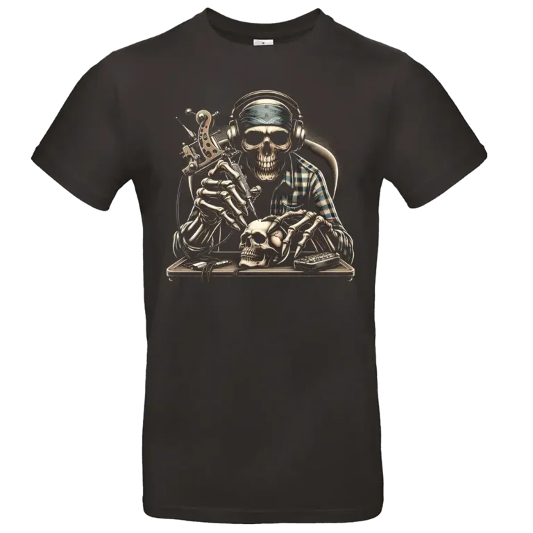 t-shirt noir skull tattoo artist illustration squelette tatoueur impression premium