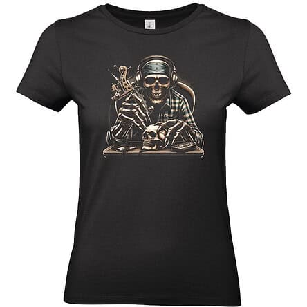 T-shirt noir avec motif crâne DJ