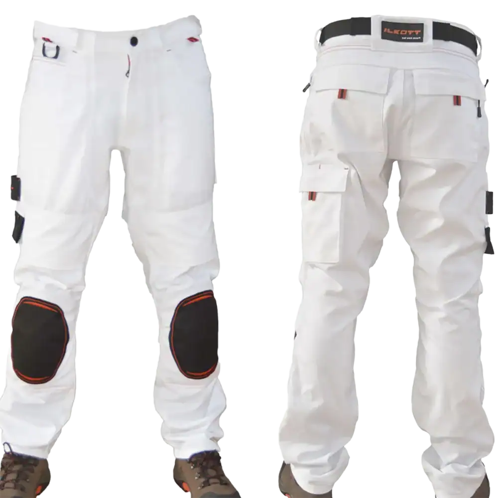 pantalon peintre plaquiste blanc Ilkott PY57 personnalisable genouillères 3D