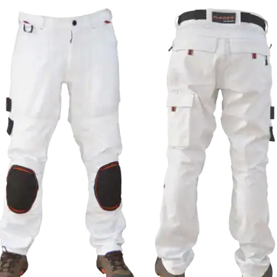 pantalon peintre plaquiste blanc Ilkott PY57 personnalisable genouillères 3D