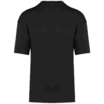 Vue arrière d'un t-shirt noir uni.