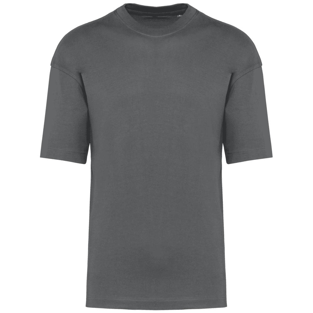 T-shirt gris uni à manches courtes.