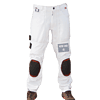 Pantalon blanc avec genouillères noires et espace logo.