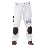Pantalon blanc avec genouillères noires et espace logo.