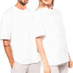 T-shirts blancs unisexes Kariban portés par deux modèles